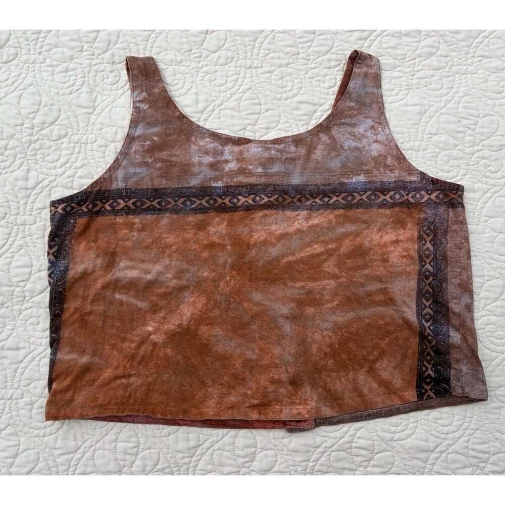 Vintage 90s Y2K Chachet Tie Dye Boho Button Up Hippie Festival Crop Tank Top L - Picture 7 of 7